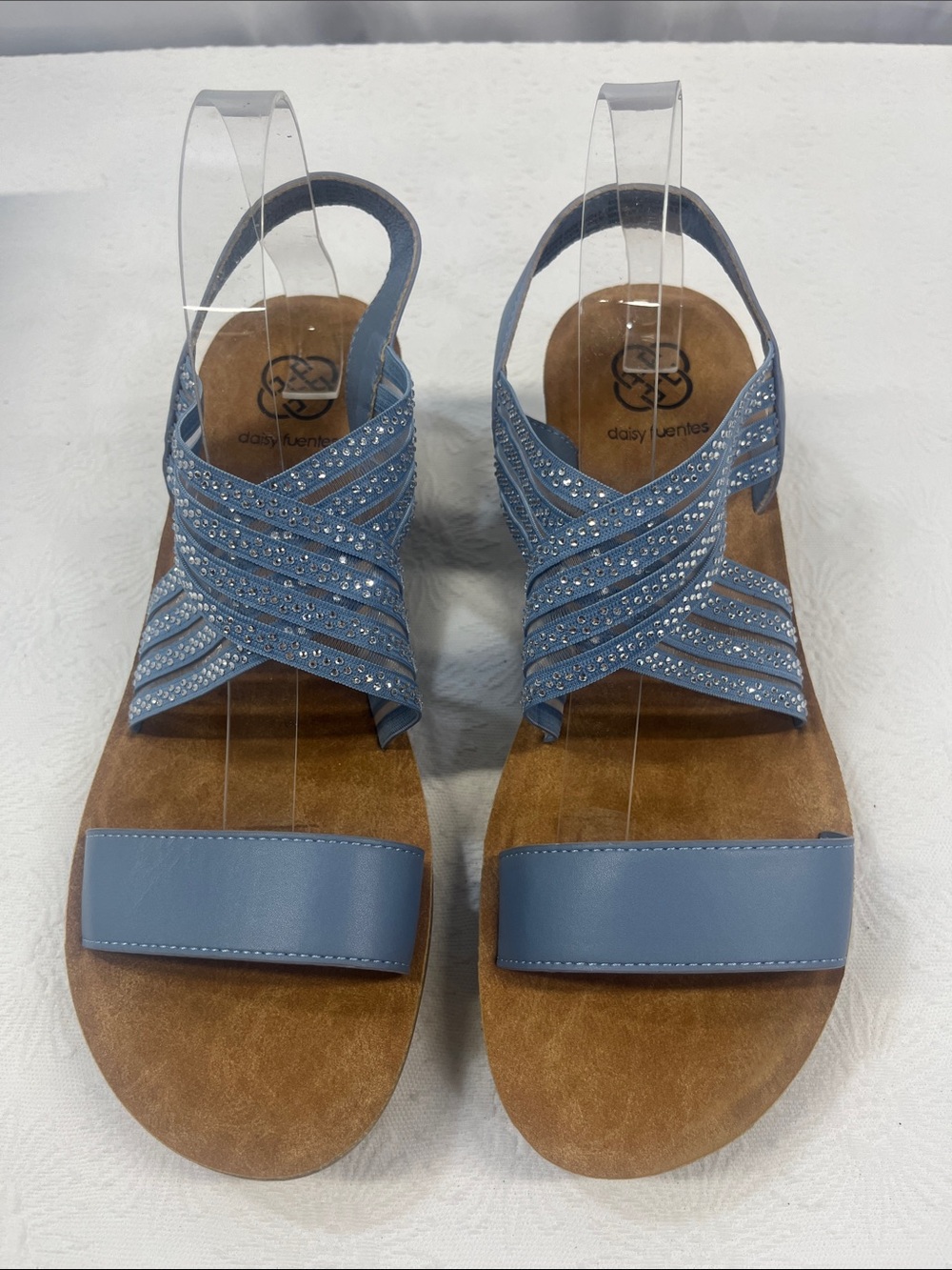 Daisy Fuentes Light Blue Crisscross Rhinestone Slingback Sandals